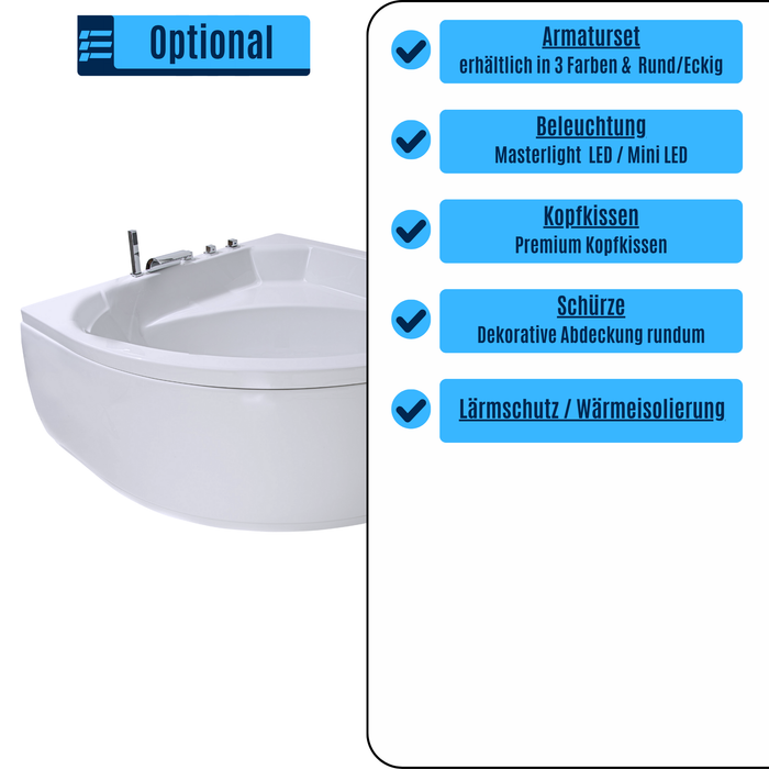 Apollo Eck-Badewanne für 2 Personen - LED Ambiente, Wasserfall und Kopfstützen