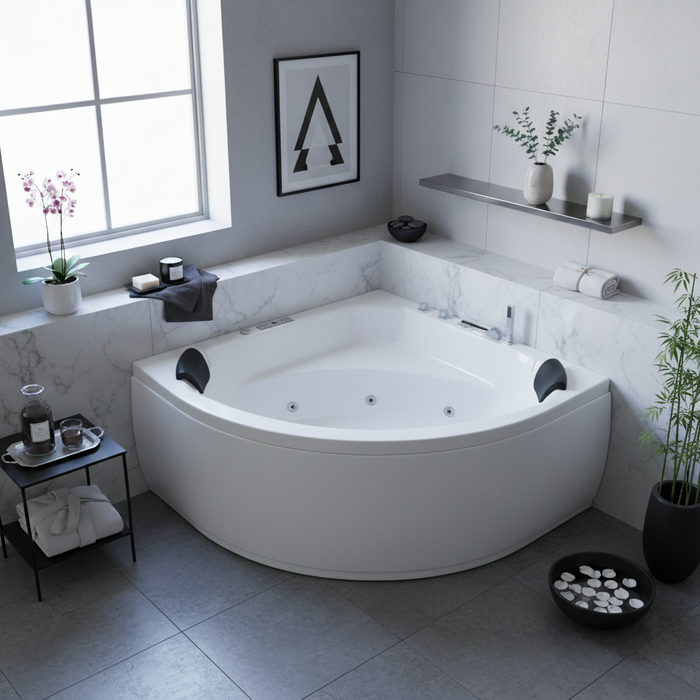 Apollo Indoor Eck-Whirlpool Badewanne - 25 Massagedüsen, LED, Ozon und Heizung