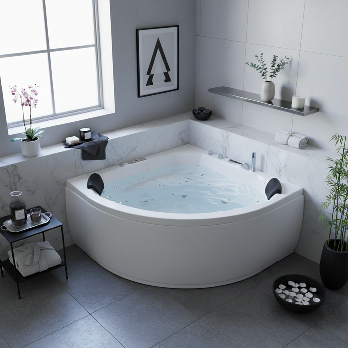 Apollo Indoor Eck-Whirlpool Badewanne - 25 Massagedüsen, LED, Ozon und Heizung