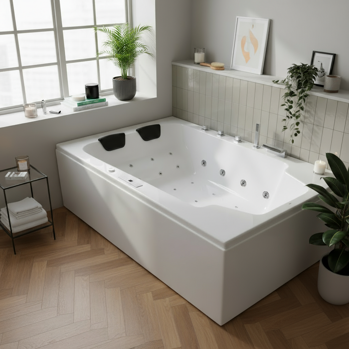 Classic Indoor Whirlpool Badewanne – 28 Massagedüsen, LED, Ozon & Heizung