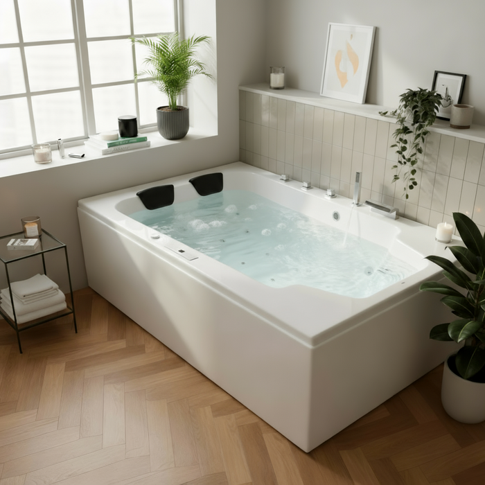 Classic Indoor Whirlpool Badewanne – 28 Massagedüsen, LED, Ozon & Heizung