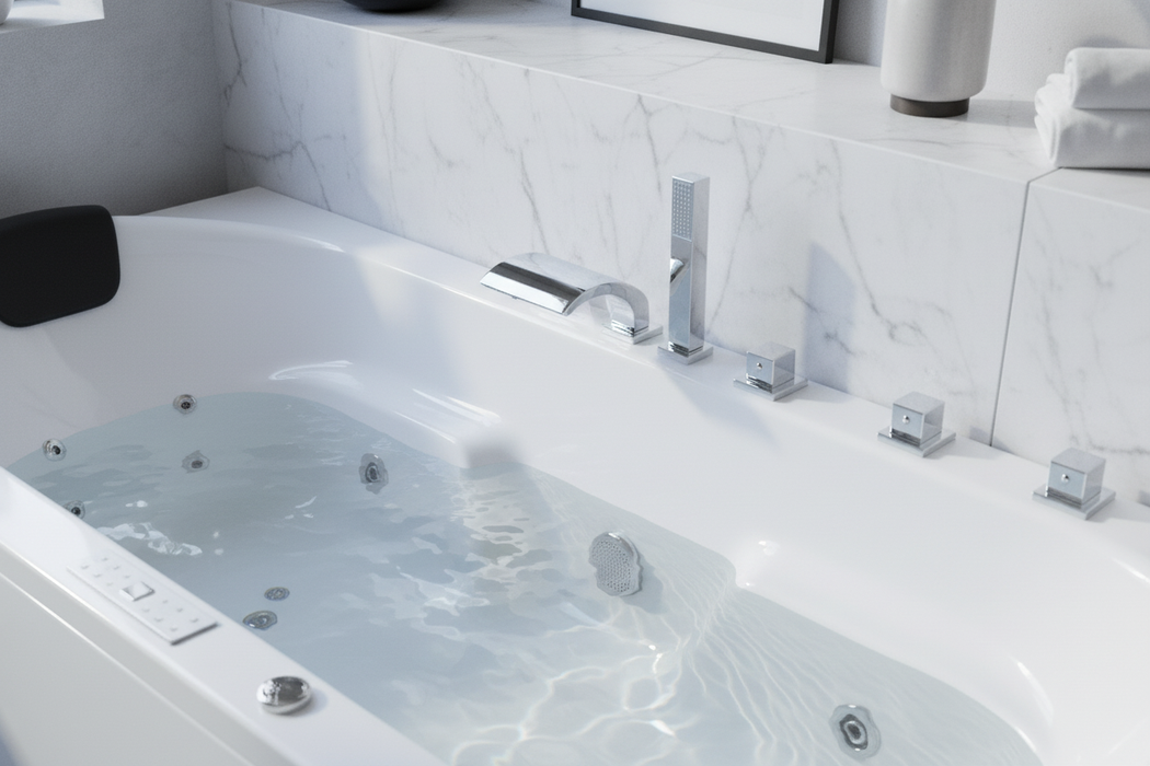 Komfort Indoor Whirlpool Badewanne – 20 Massagedüsen, LED, Ozon & Heizung