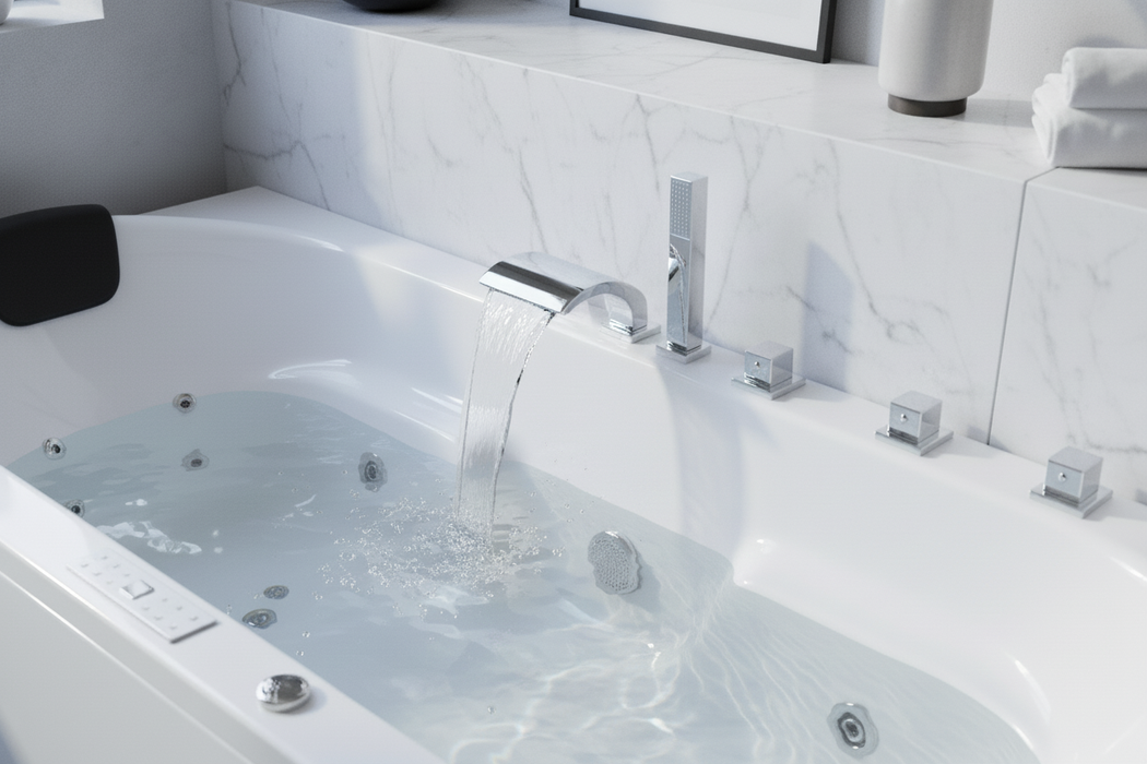 Komfort Indoor Whirlpool Badewanne – 20 Massagedüsen, LED, Ozon & Heizung