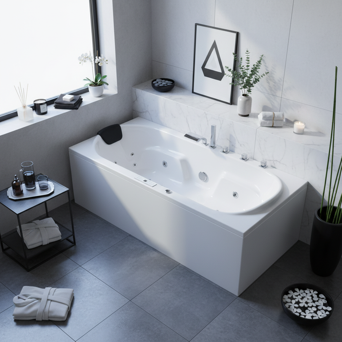 Komfort Indoor Whirlpool Badewanne – 20 Massagedüsen, LED, Ozon & Heizung