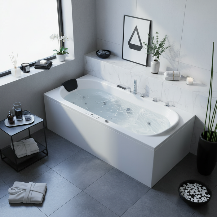 Komfort Indoor Whirlpool Badewanne – 20 Massagedüsen, LED, Ozon & Heizung