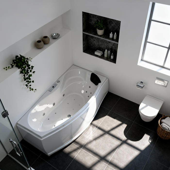 Mini Corner Indoor Whirlpool Badewanne – 17 Massagedüsen, LED, Ozon & Heizung