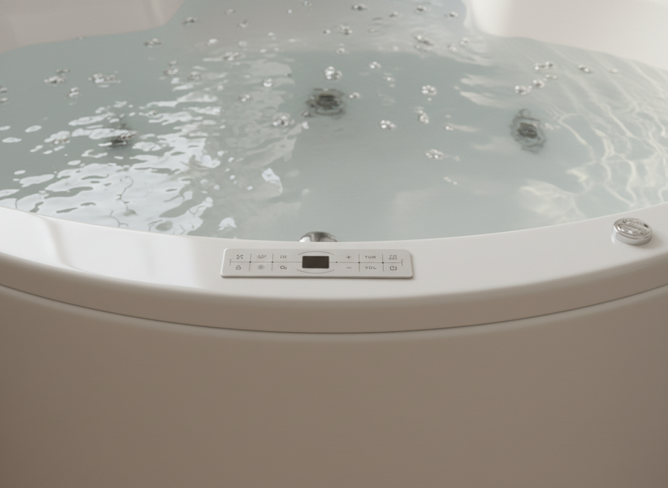 RIO Indoor Eck-Whirlpool Badewanne – 21 Massagedüsen, LED, Ozon & Heizung