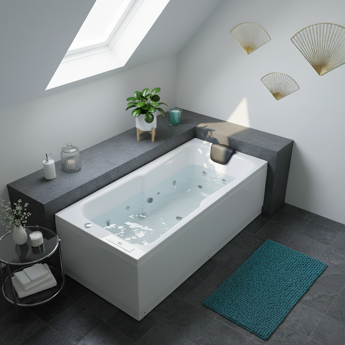 Rhodos Indoor Whirlpool Badewanne – 12 Massagedüsen, LED, Ozon & Heizung