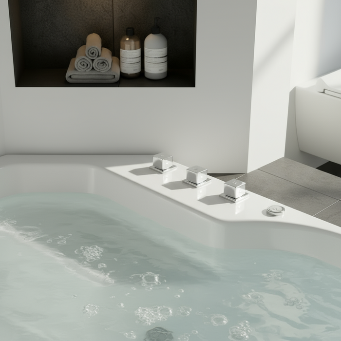 Samoa Indoor Eck-Whirlpool Badewanne – 24 Massagedüsen, LED, Ozon & Heizung