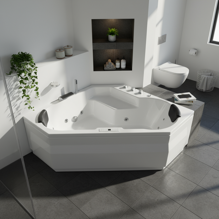 Samoa Indoor Eck-Whirlpool Badewanne – 24 Massagedüsen, LED, Ozon & Heizung