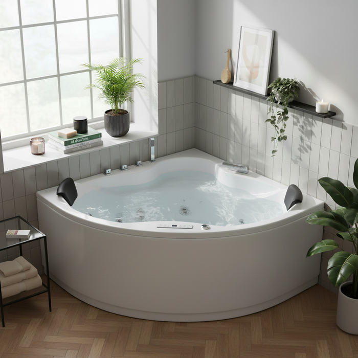 Vanaty Indoor Eck-Whirlpool Badewanne – 21 Massagedüsen, LED, Ozon & Heizung