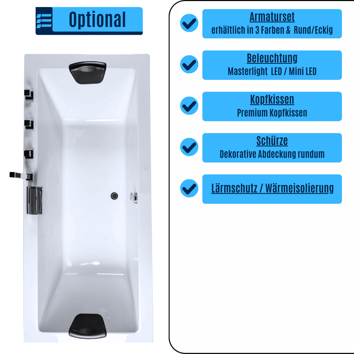 X- Tube Badewanne für 2 Personen - LED Ambiente, Wasserfall und Kopfstützen