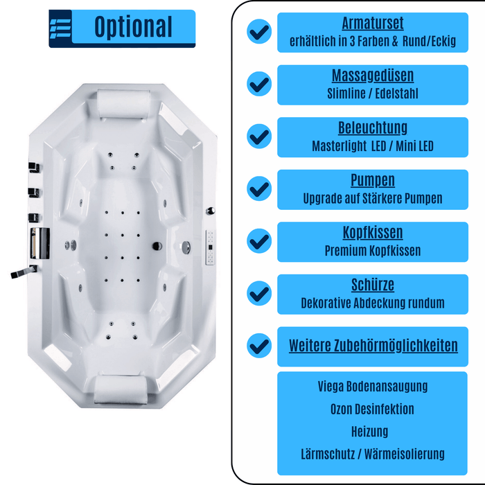 Barbados Premium Indoor Whirlpool – 24 Massagedüsen, LED, Ozon & Heizung - Caribia