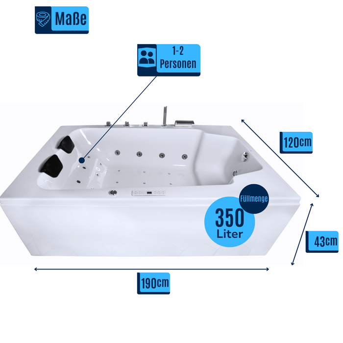 Classic Premium Indoor Whirlpool – 24 Massagedüsen, LED, Ozon & Heizung - Caribia