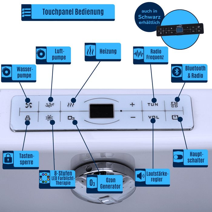 Classic Premium Indoor Whirlpool – 24 Massagedüsen, LED, Ozon & Heizung - Caribia