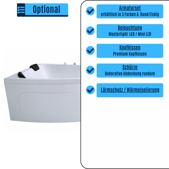 Delta - XL Badewanne für 2 Personen - LED Ambiente, Wasserfall und Kopfstützen - Caribia