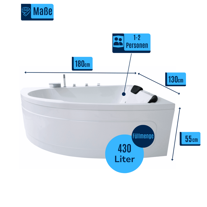 Delta - XL Premium Indoor Whirlpool – 24 Massagedüsen, LED, Ozon & Heizung - Caribia