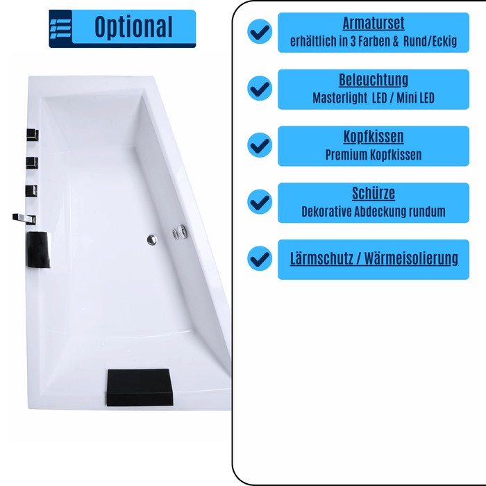 Diagool Badewanne für 2 Personen - LED Ambiente, Wasserfall und Kopfstützen - Caribia