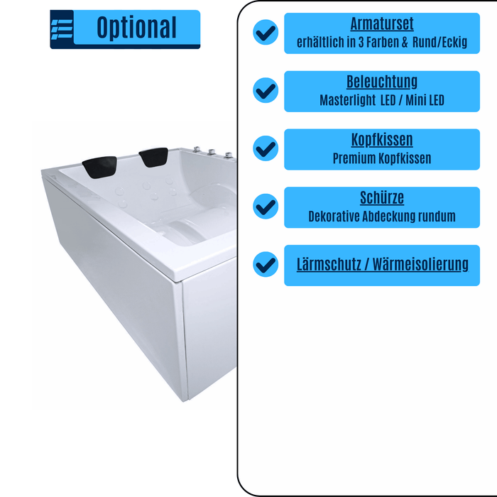 Dynasty Doppel - Badewanne für 2 Personen - LED Ambiente, Wasserfall und Kopfstützen - Caribia