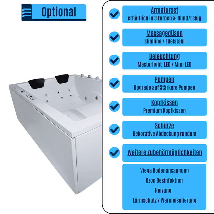 Dynasty Premium (Doppelwanne) Whirlpool – 24 Massagedüsen, LED, Ozon & Heizung - Caribia