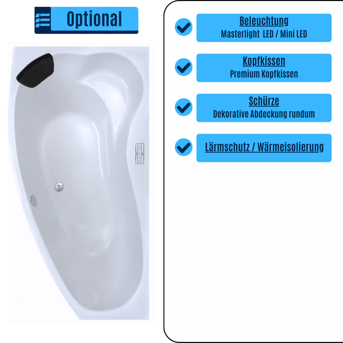 Mini Corner Badewanne für 2 Personen - LED Ambiente und Kopfstützen - Caribia
