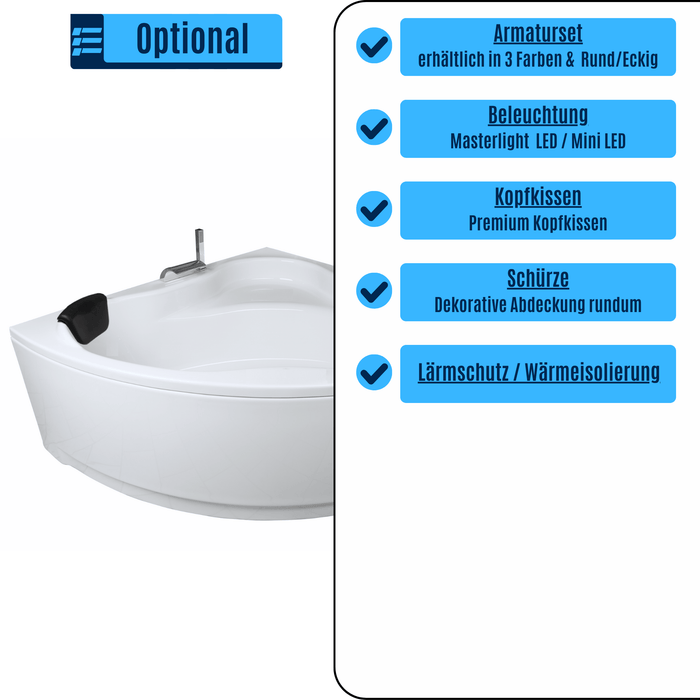RIO Badewanne für 2 Personen - LED Ambiente, Wasserfall und Kopfstützen - Caribia