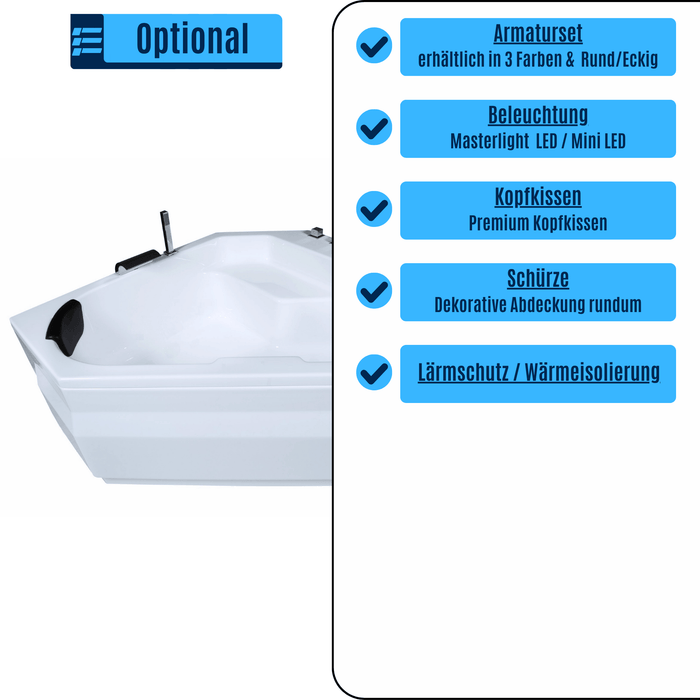 Samoa Badewanne für 2 Personen - LED Ambiente, Wasserfall und Kopfstützen - Caribia